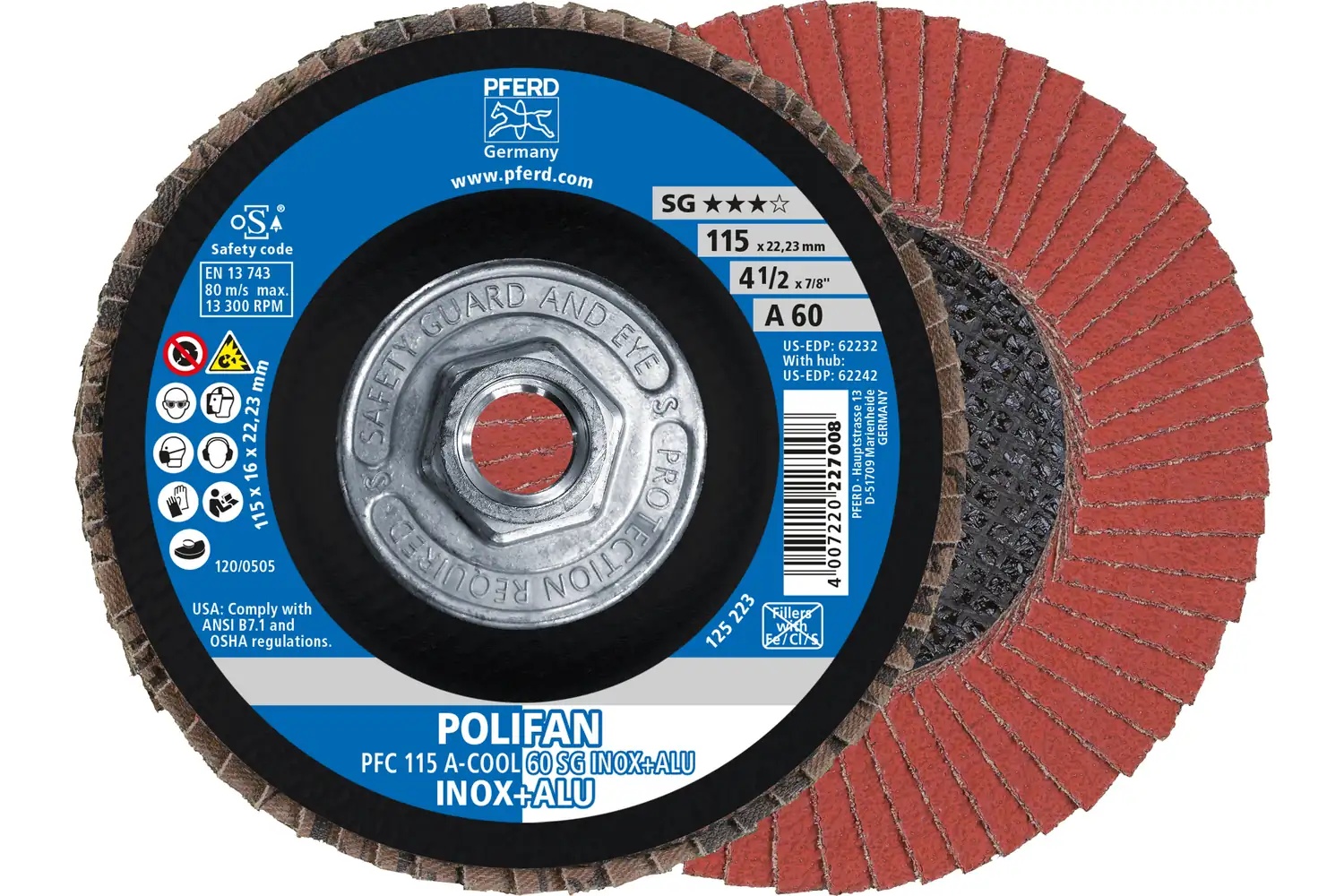 Picture of Pferd Flap Disc, 4-1/2"x 5/8-11, A-Cool SG Inox+ALU, 60 Grit, T29, Conical, Aluminum oxide